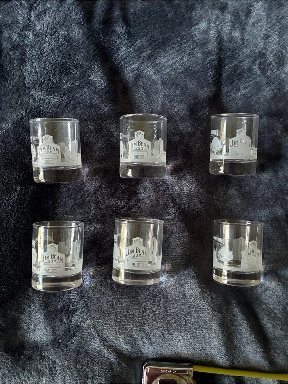 Jim Beam Clear Glass Shot Glass W/White design, Collector 225 Years W/Family